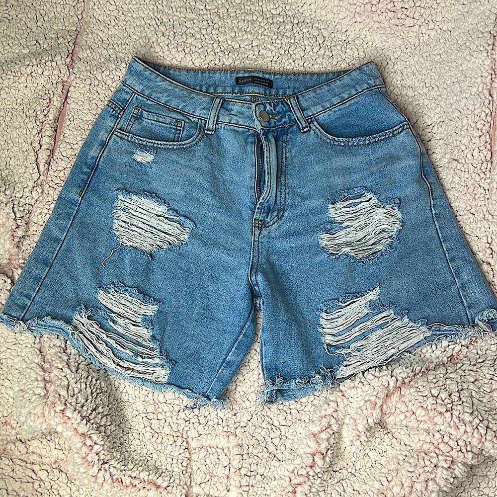 high waisted ripped denim shorts